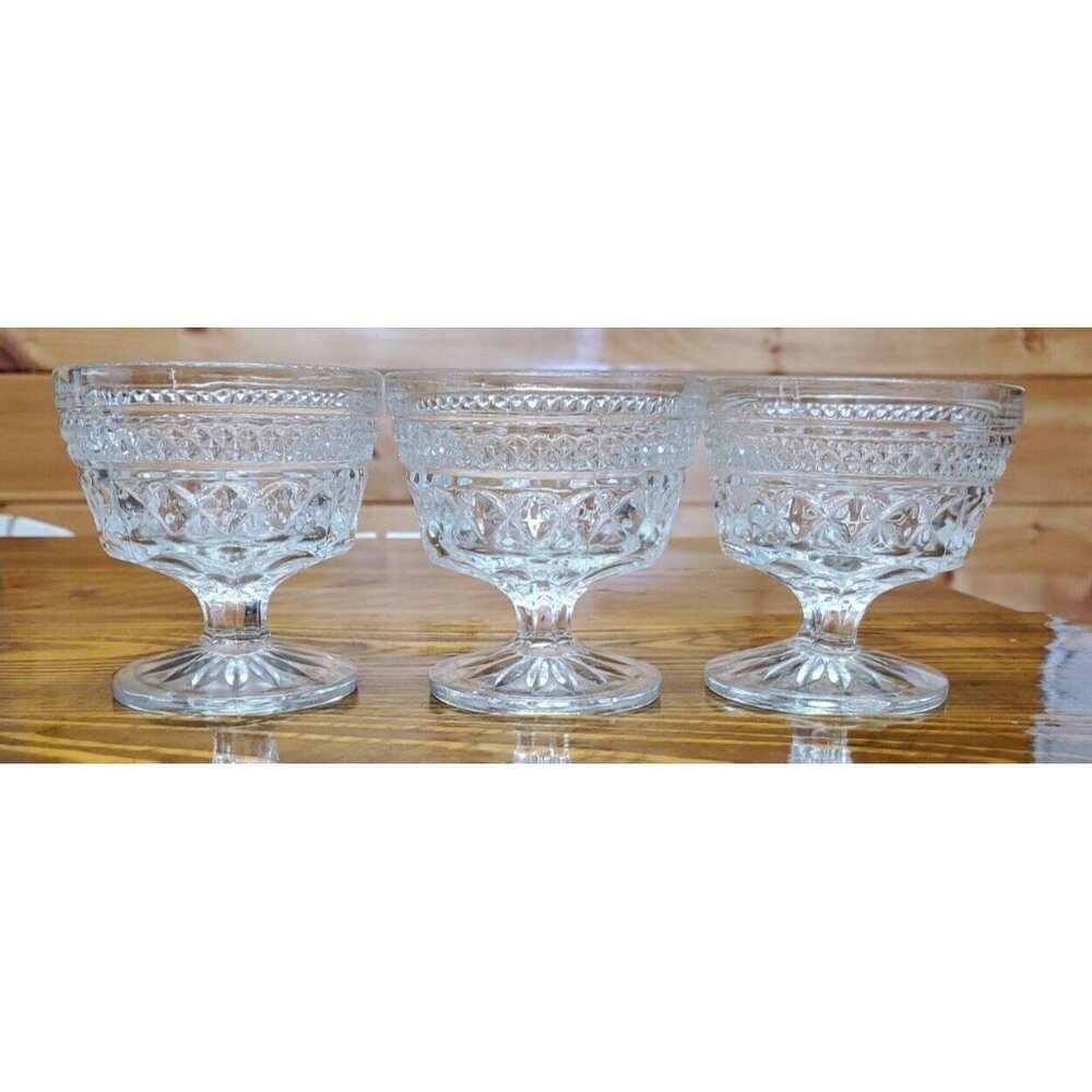 3 Anchor Hocking Wexford Sherbert, Dessert Footed Bowl 3 1/2" Tall Clear Glass